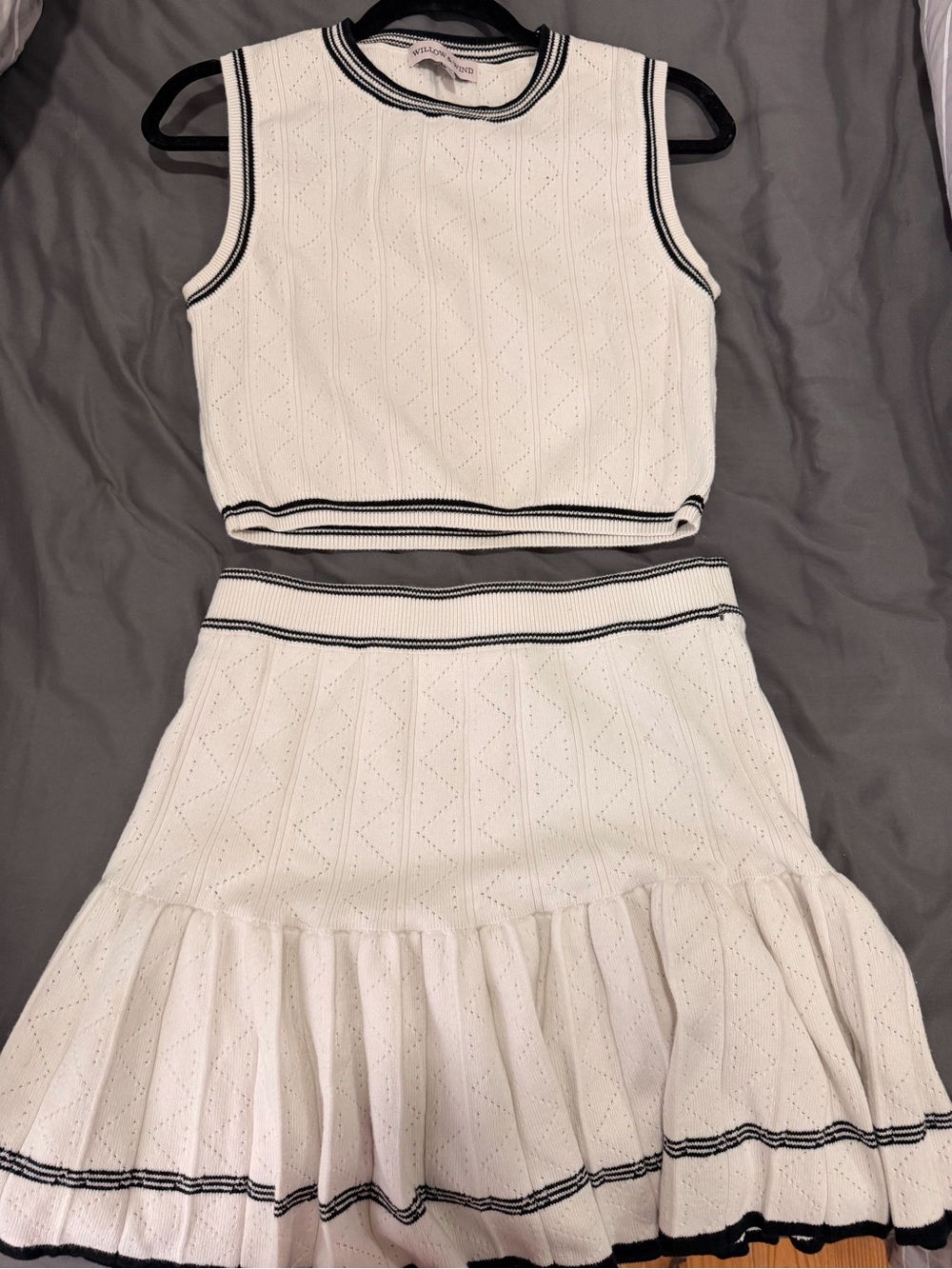 White & Black Knit Sleeveless Two-Piece Set